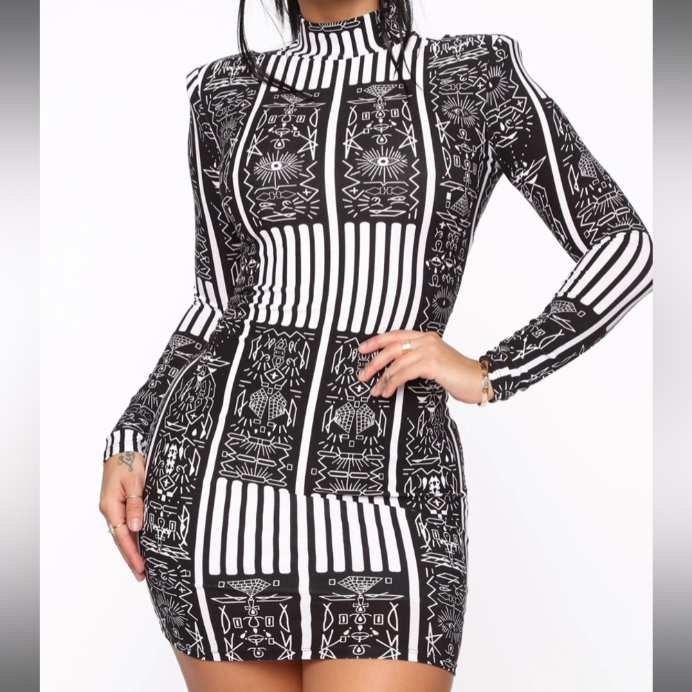NWT Fashion Nova Tribes And Vibes Mini Dress - Black/White